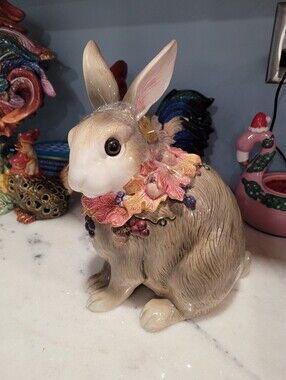 Fitz & Floyd ceramic bunny rabbit cookie jar, "Autumn Woods" or "Autumn Splendor